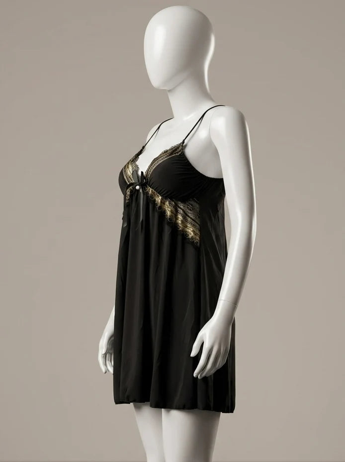 Midnight Gilded Lace Chemise – Noir & Gold