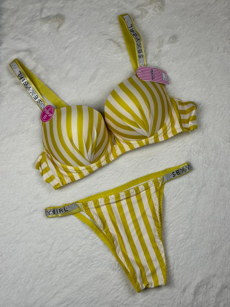 Striped Premium Soft-Fit Push-Up Bra & Panty Set