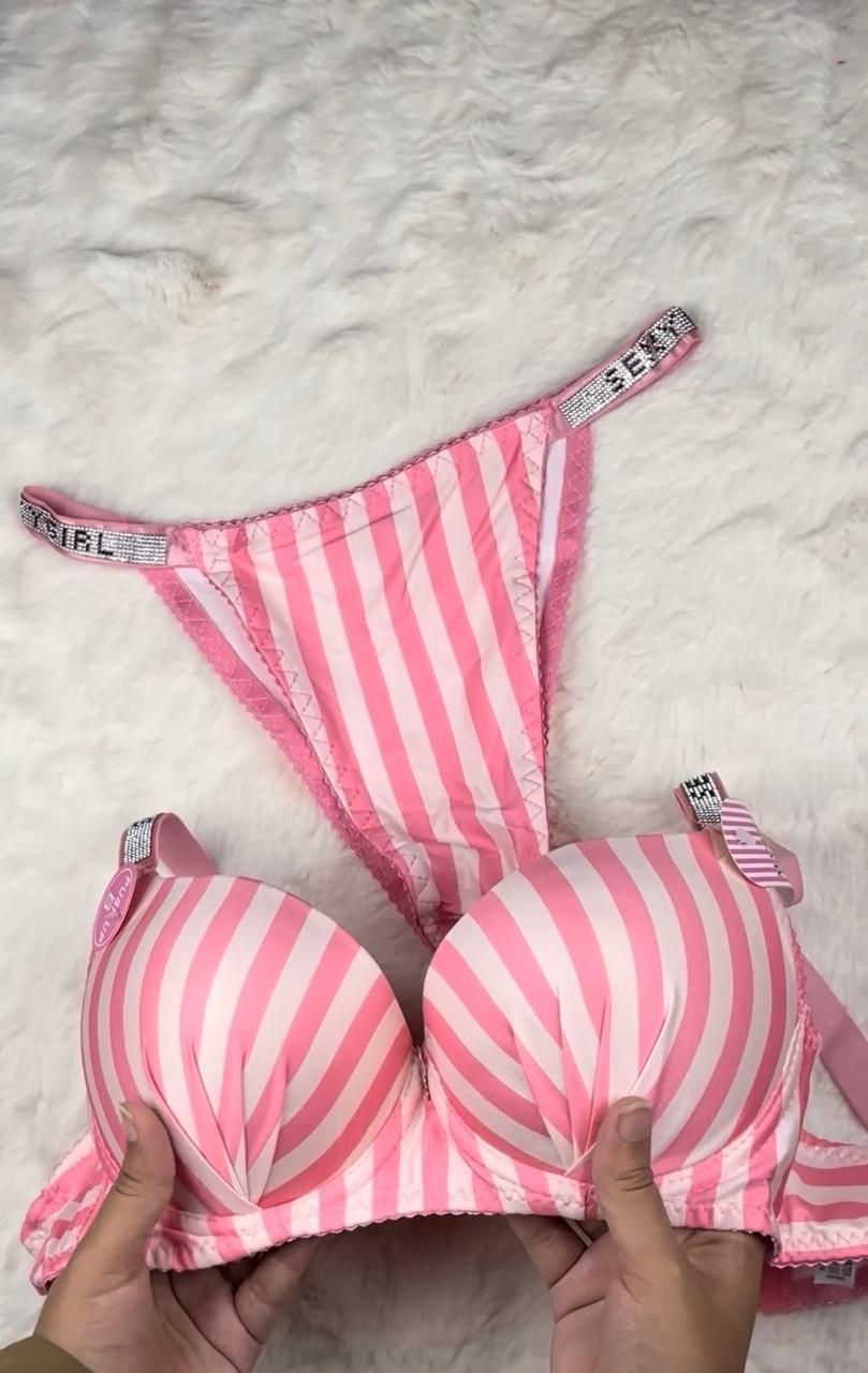 Striped Premium Soft-Fit Push-Up Bra & Panty Set