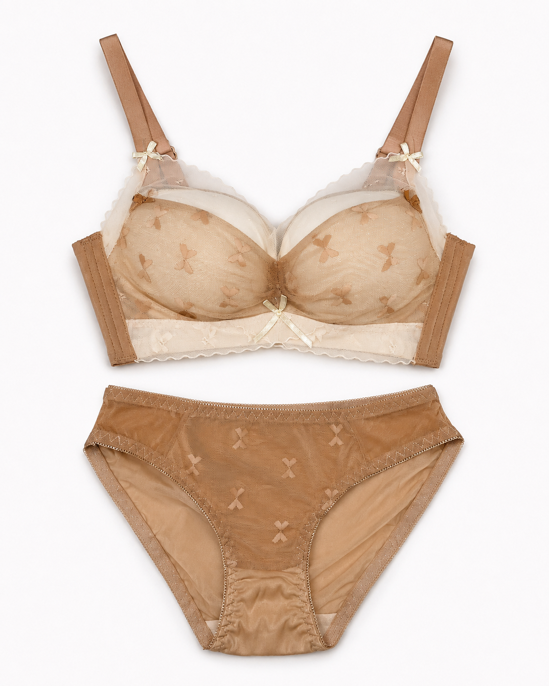 Delicate Lace & Butterfly Mesh Design Soft Paded Bra & Panty Set