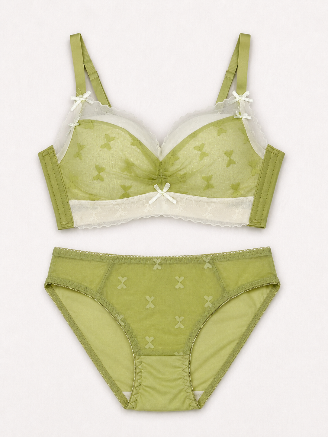 Delicate Lace & Butterfly Mesh Design Soft Paded Bra & Panty Set