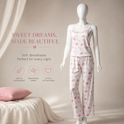 Amour Heart Print 3-Piece Nightwear Set