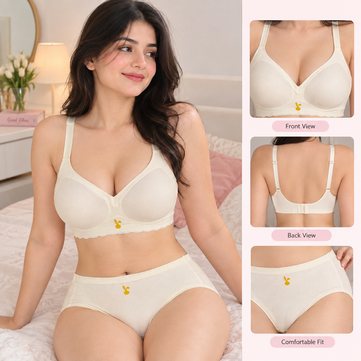 Seamless Comfort Bra & Panty Set – Premium Soft Fabric with Removable Pads