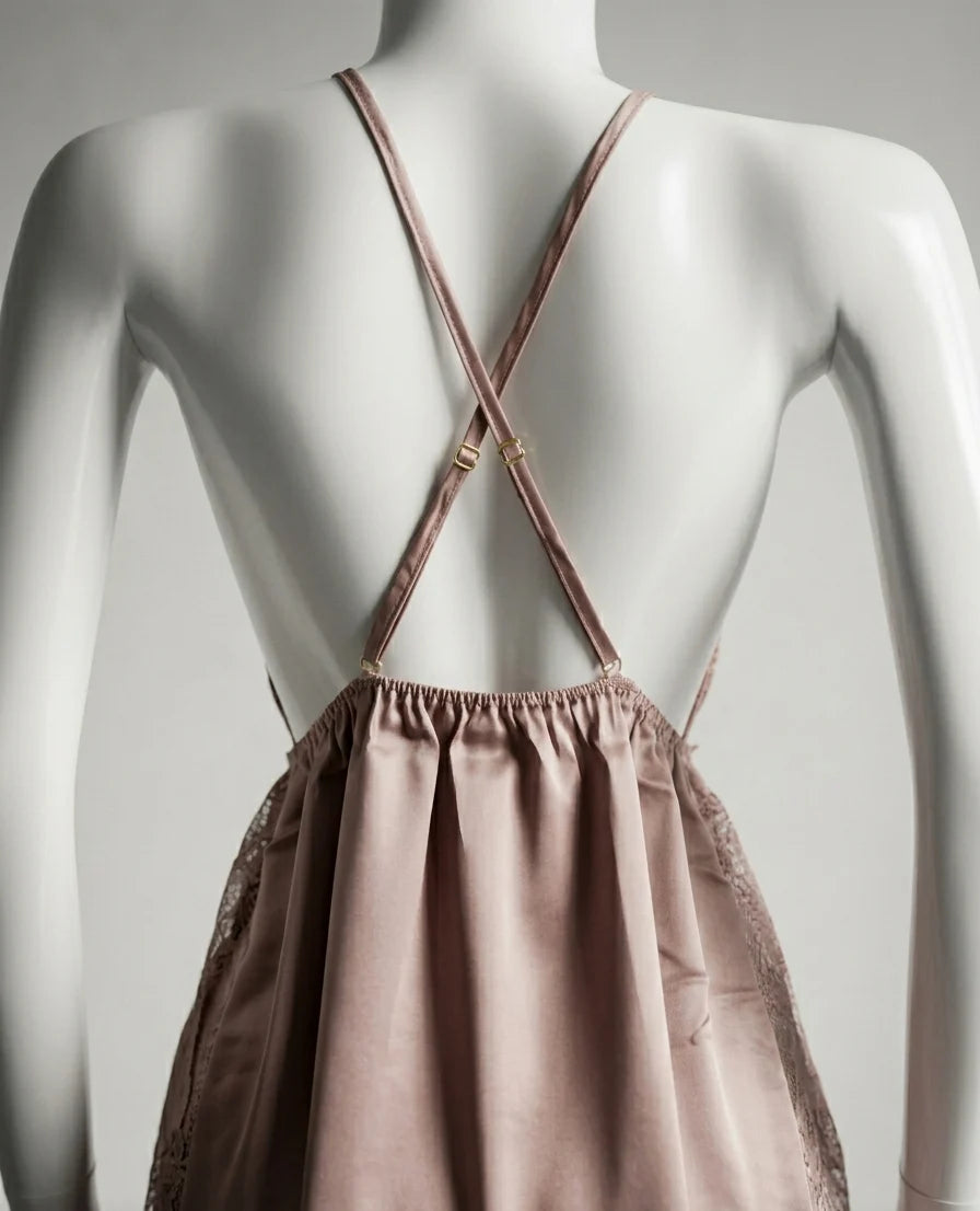 Seraphina Backless Satin & Lace Chemise – Champagne Gold