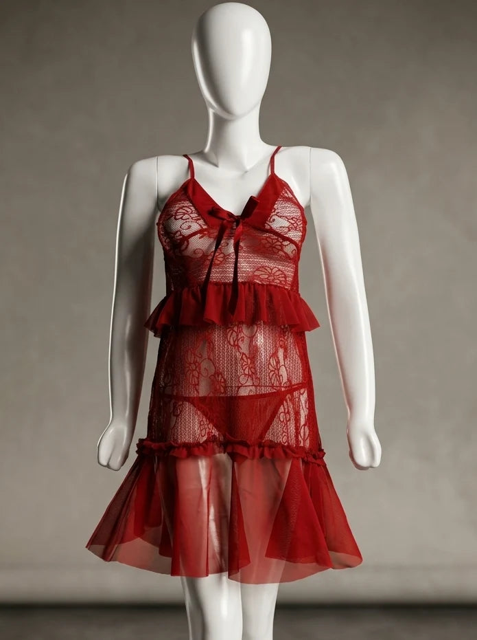 Amour Floral Lace Nightdress – Crimson Red