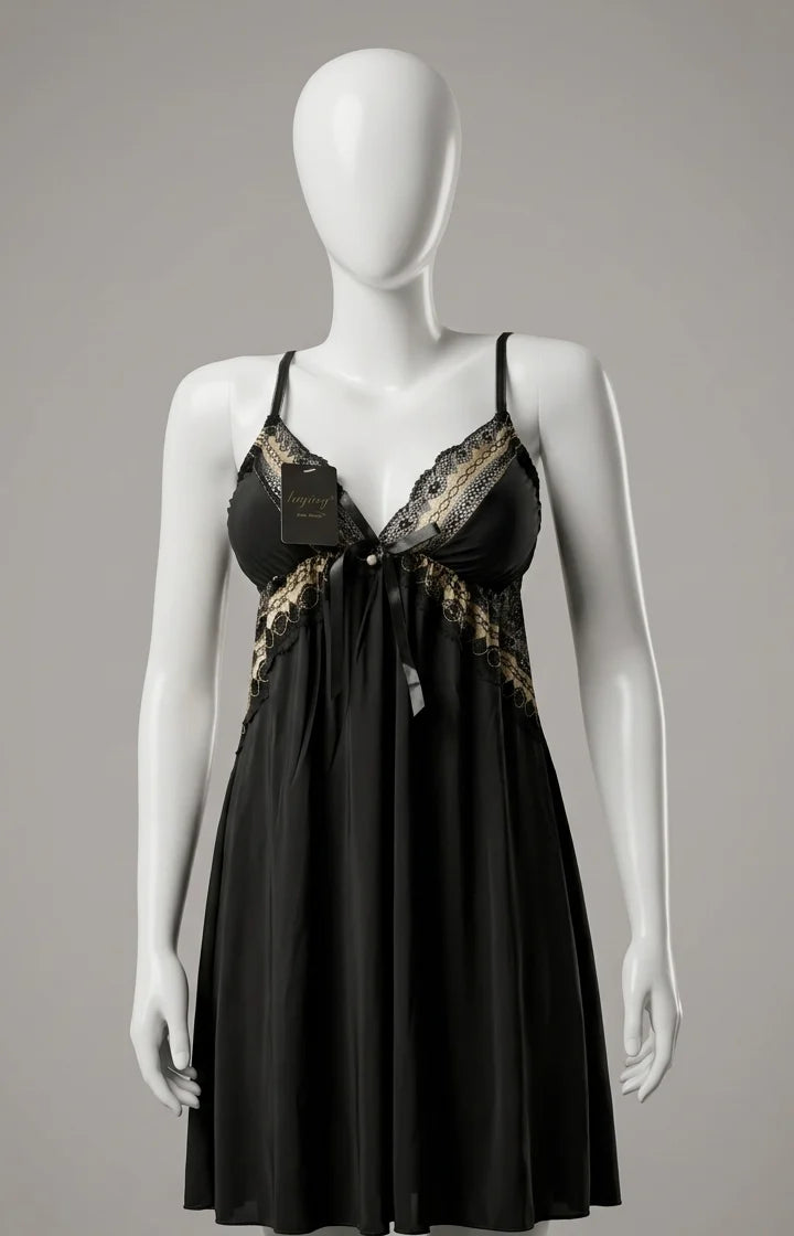 Midnight Gilded Lace Chemise – Noir & Gold
