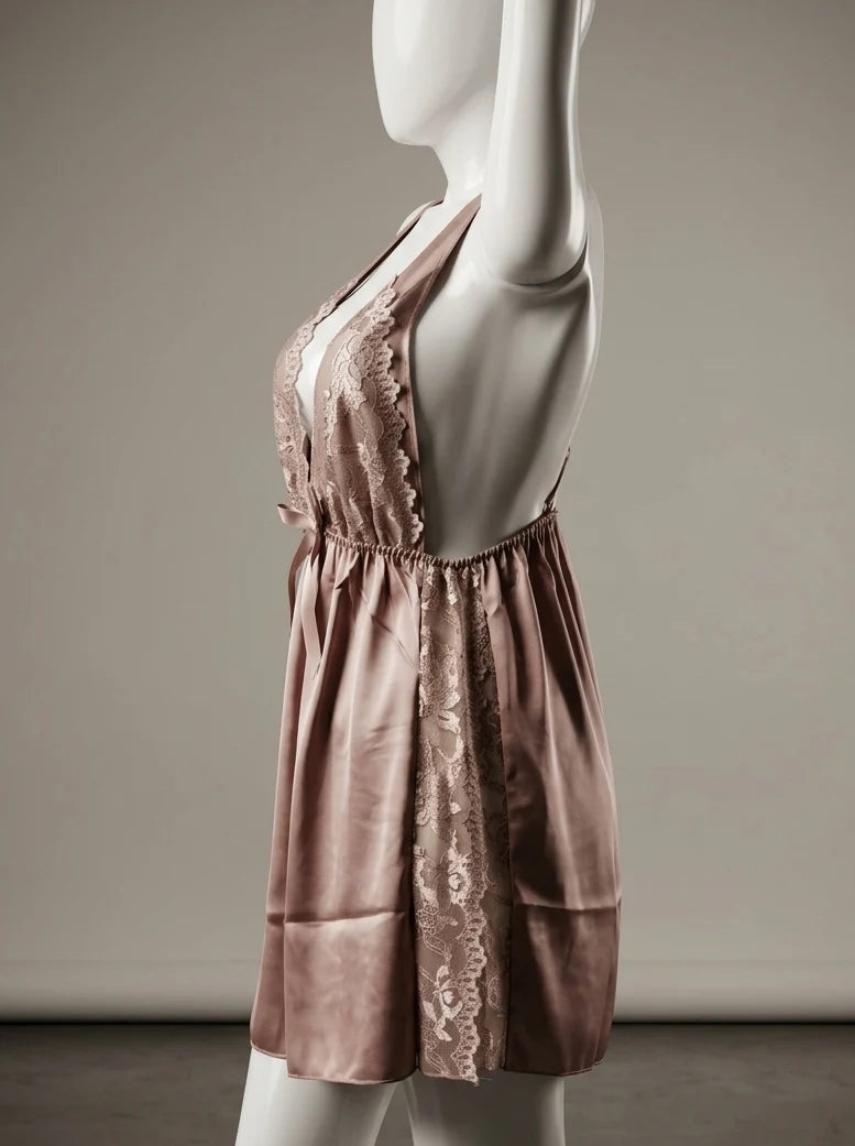 Seraphina Backless Satin & Lace Chemise – Champagne Gold