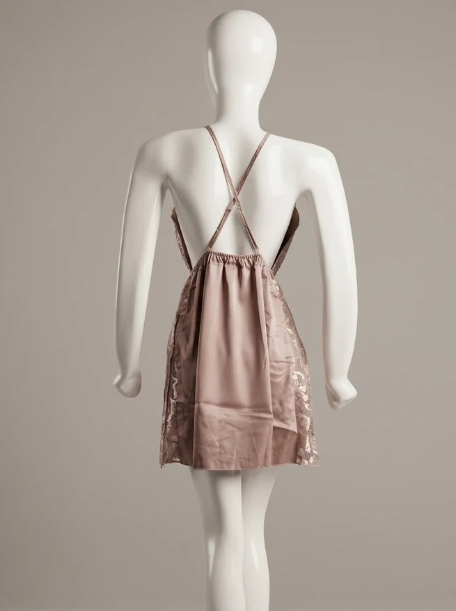 Seraphina Backless Satin & Lace Chemise – Champagne Gold