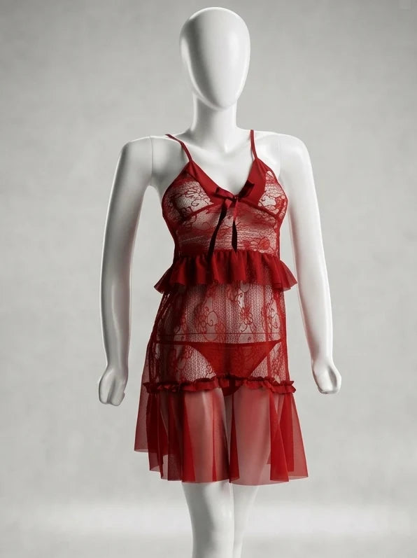 Amour Floral Lace Nightdress – Crimson Red