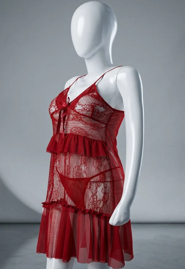 Amour Floral Lace Nightdress – Crimson Red