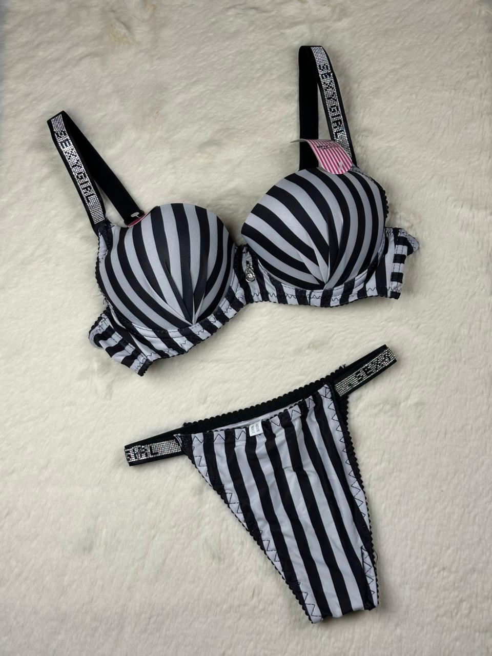 Striped Premium Soft-Fit Push-Up Bra & Panty Set