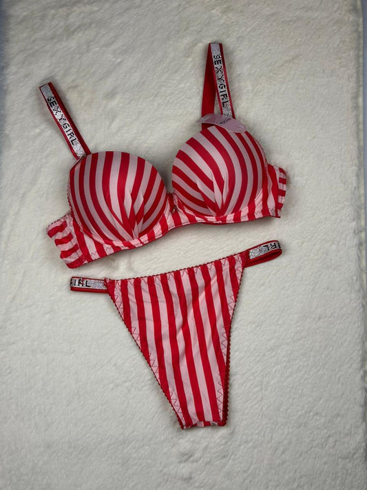 Striped Premium Soft-Fit Push-Up Bra & Panty Set