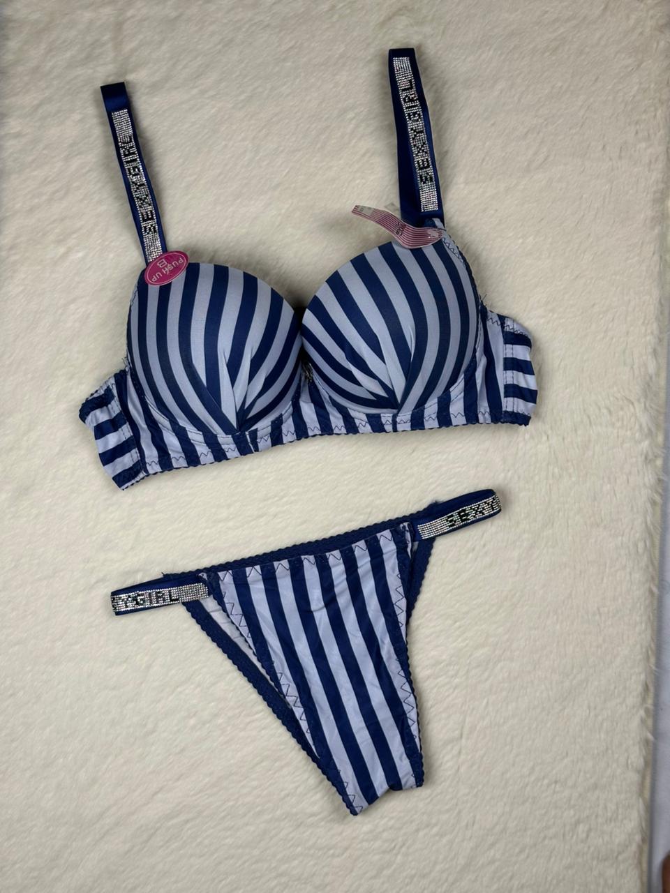 Striped Premium Soft-Fit Push-Up Bra & Panty Set