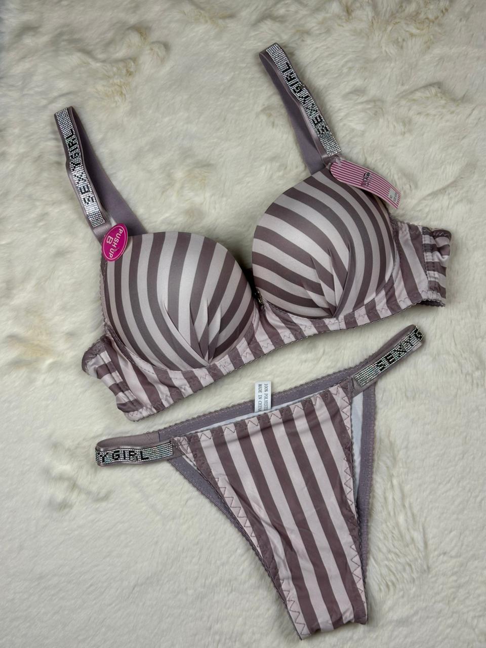 Striped Premium Soft-Fit Push-Up Bra & Panty Set