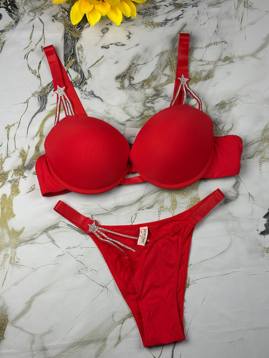 Premium Soft Push Up Bra Set with Beautiful Sparkle Design